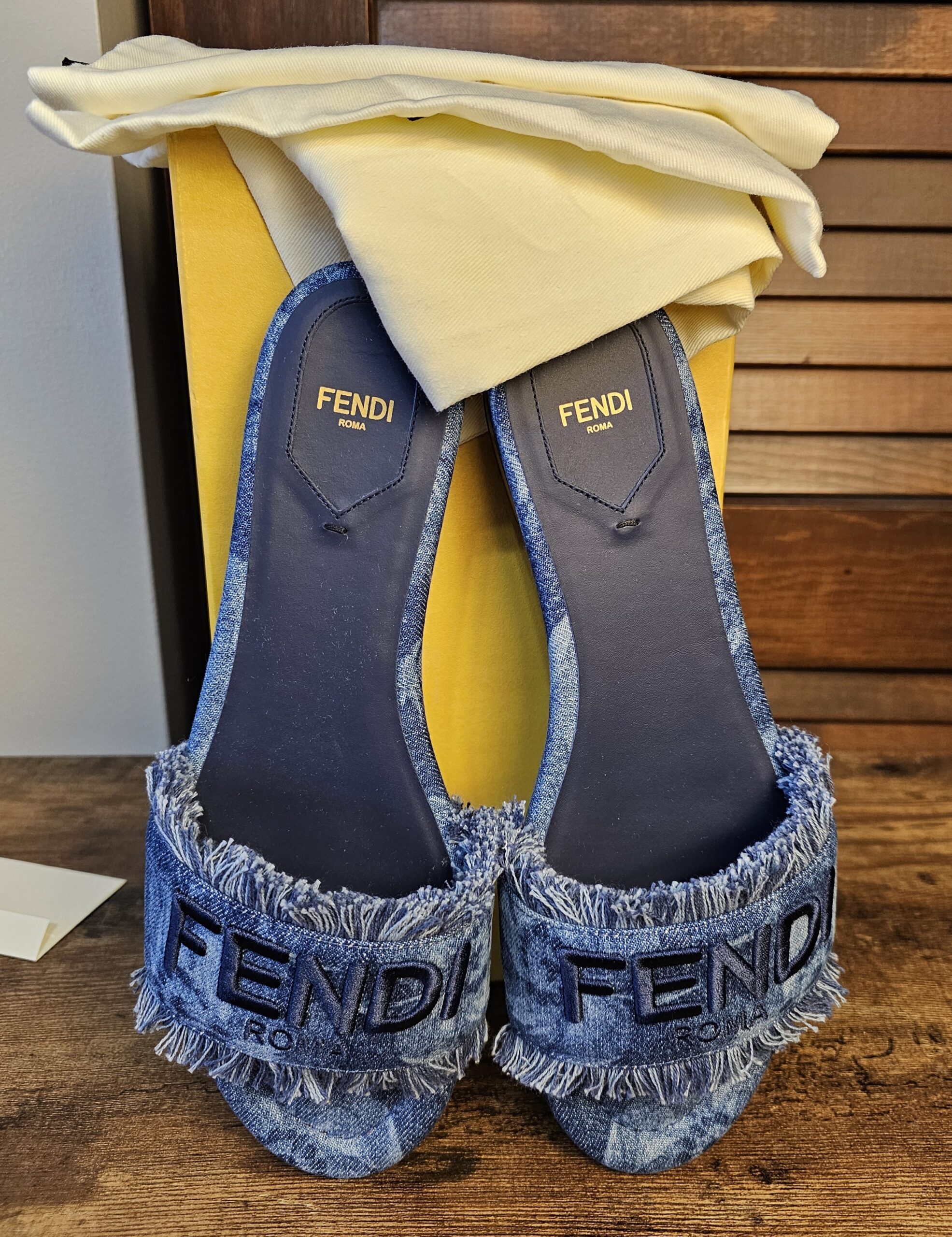 Denim slides with fringe - Image 2