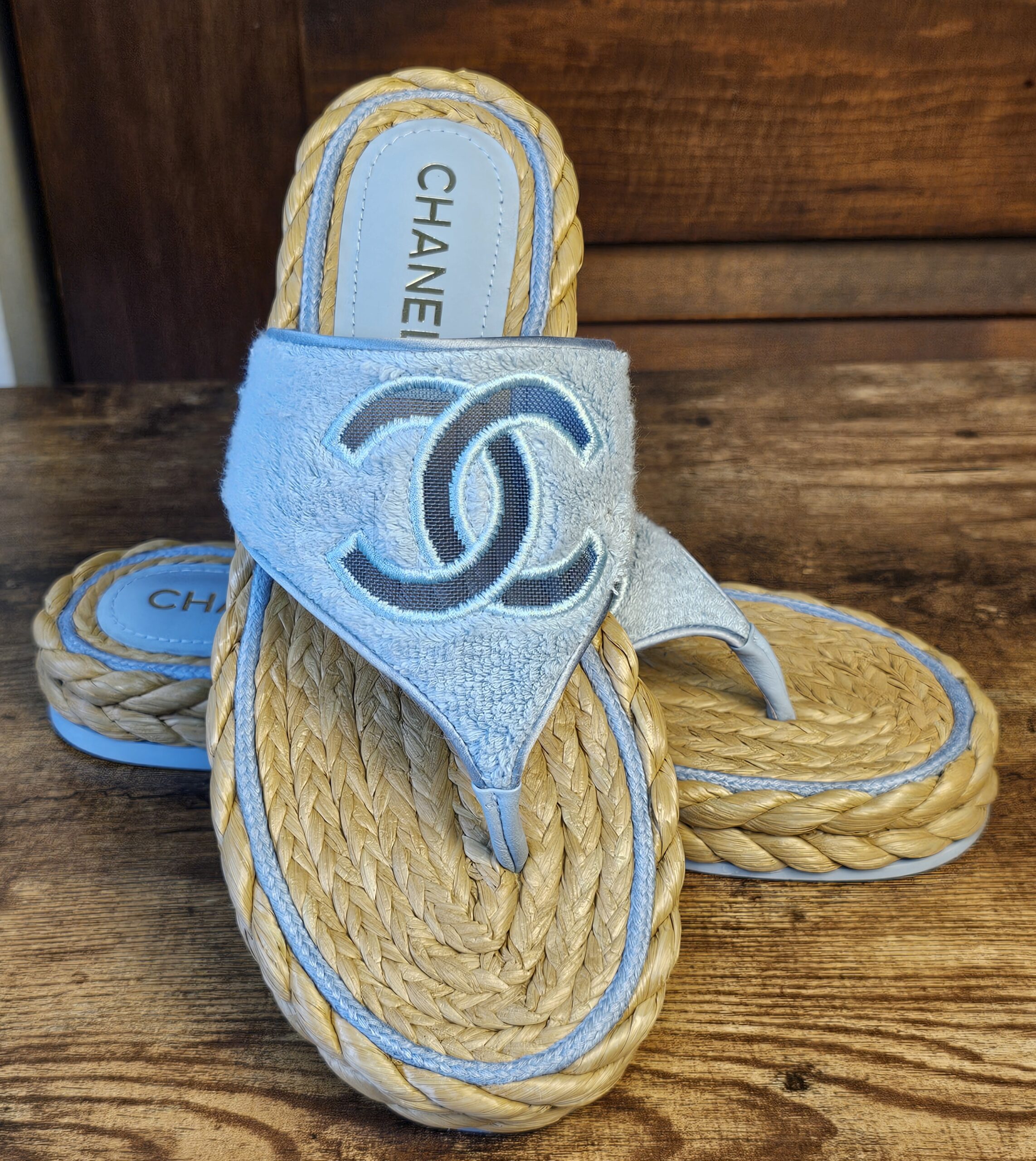 Terry Cloth Raffia CC Sandals - Image 2