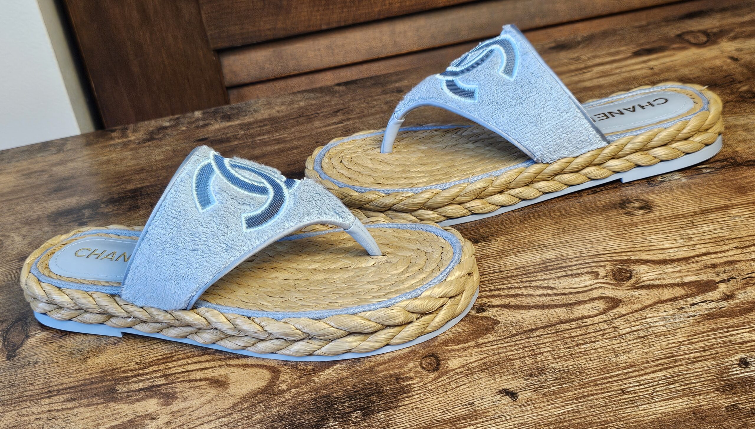 Terry Cloth Raffia CC Sandals - Image 5