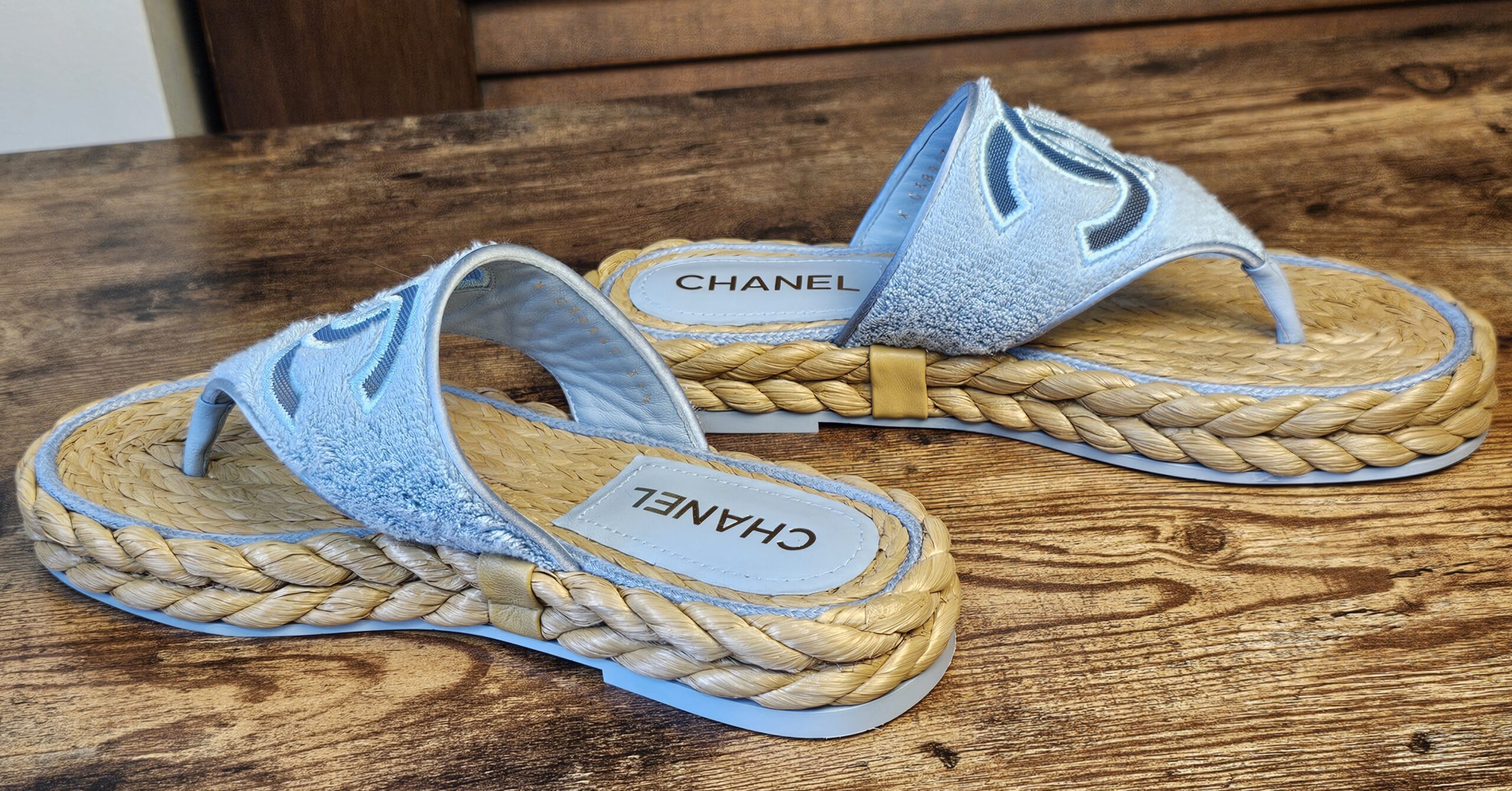 Terry Cloth Raffia CC Sandals - Image 6