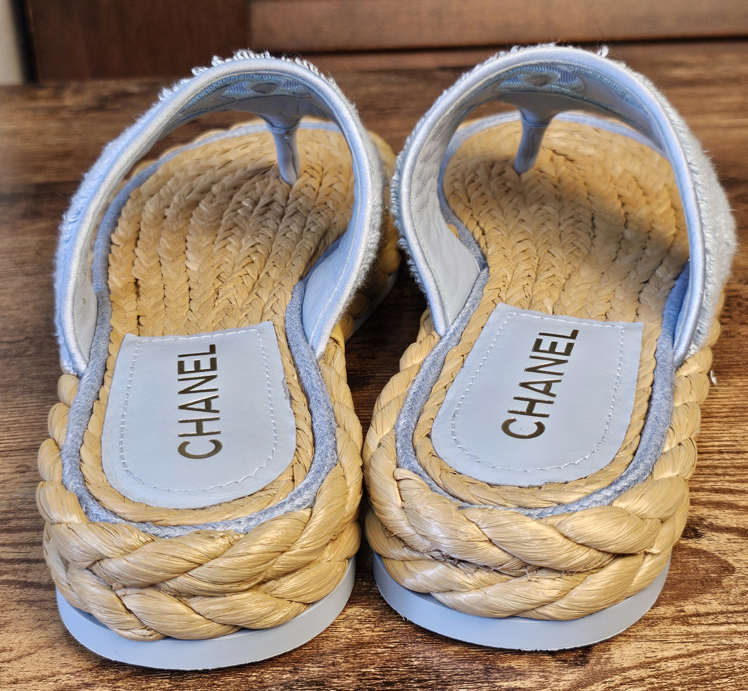 Terry Cloth Raffia CC Sandals - Image 7