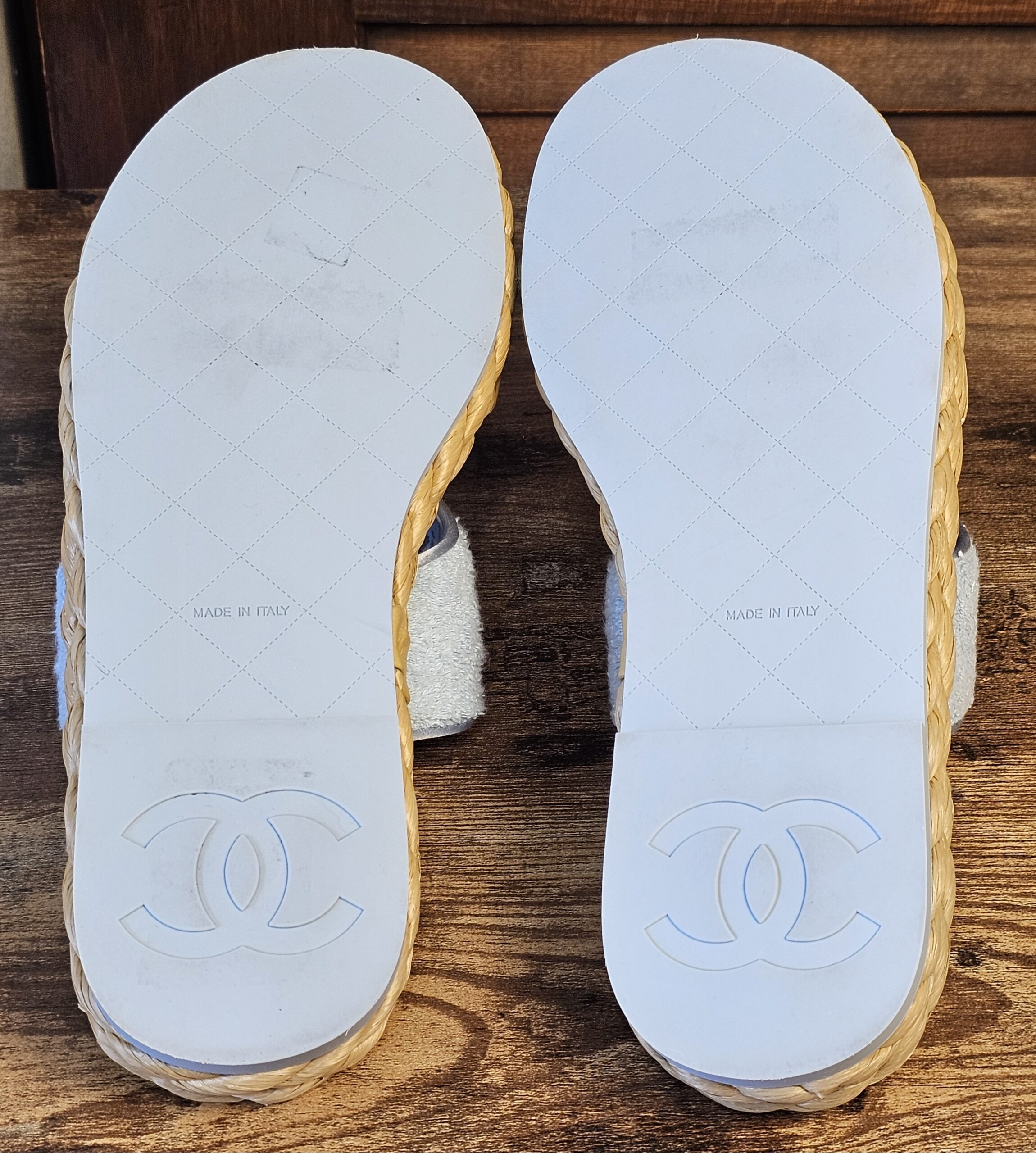 Terry Cloth Raffia CC Sandals - Image 11