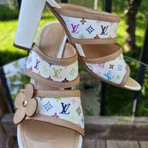 White Multicolor Slide Sandals