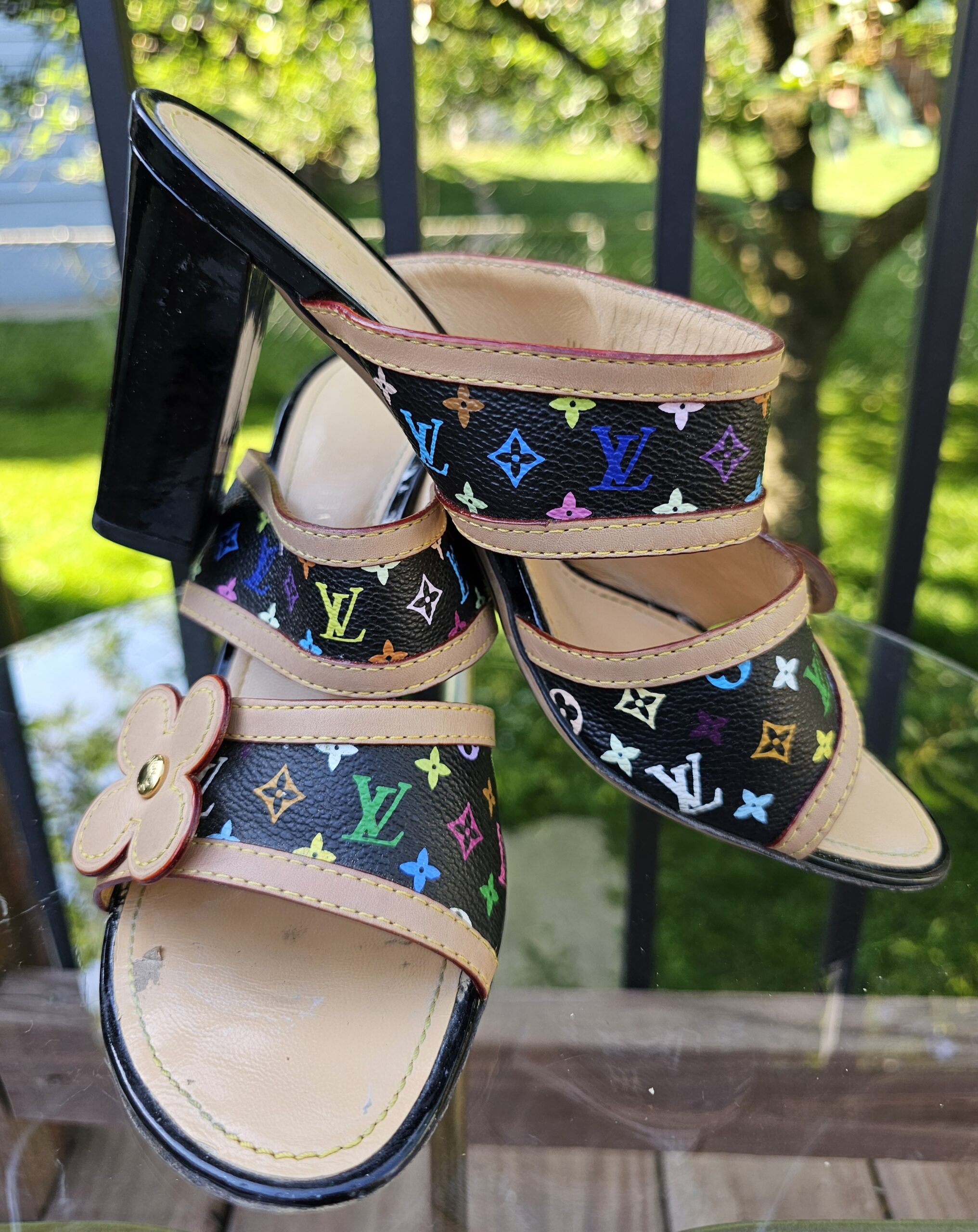Black Multicolor Slide Sandals