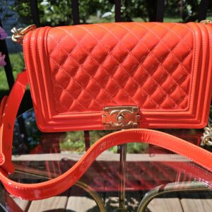 Orange Fluo Quilted Patent Leather Medium Boy