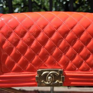 Orange Fluo Quilted Patent Leather Medium Boy - Image 3