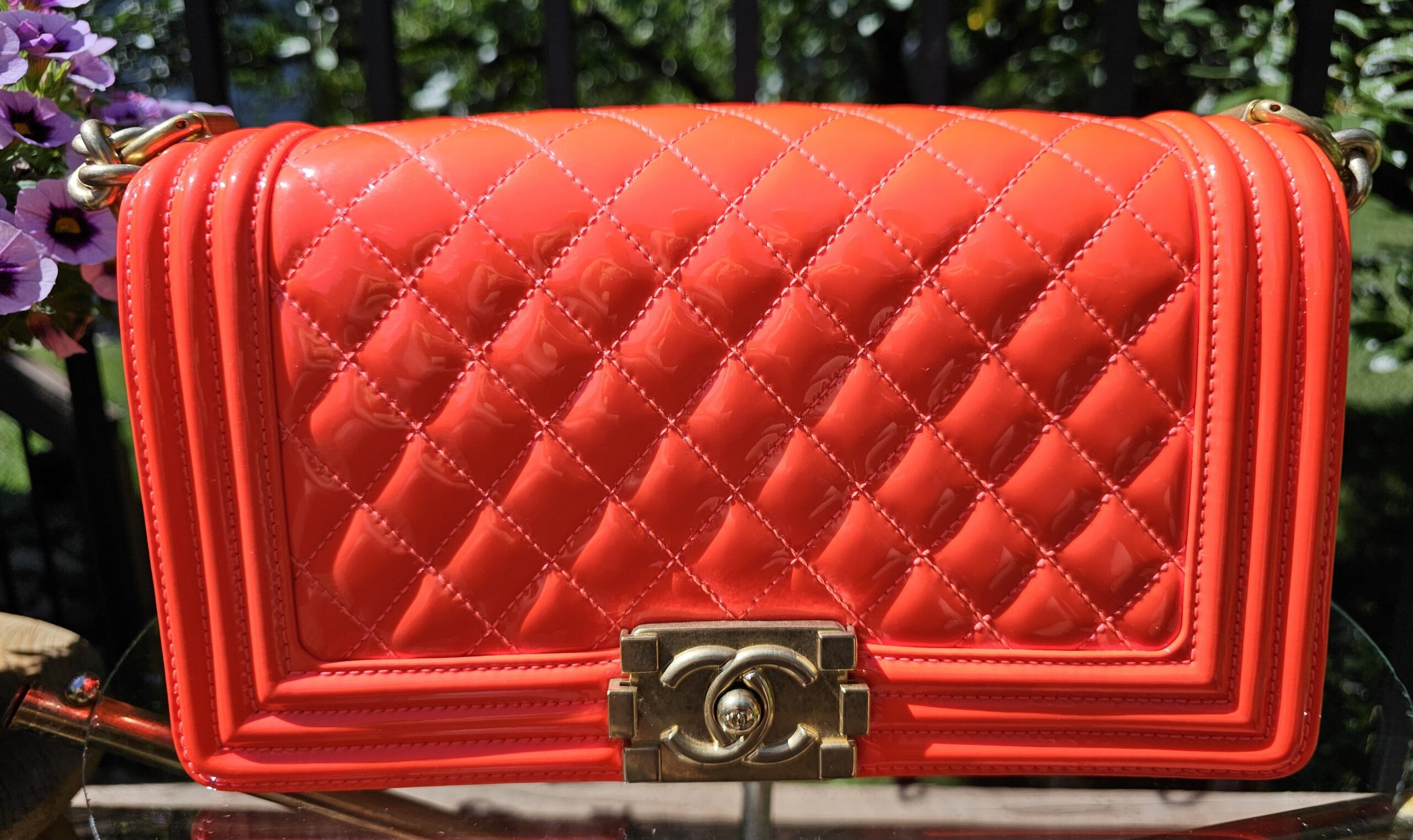 Orange Fluo Quilted Patent Leather Medium Boy - Image 3