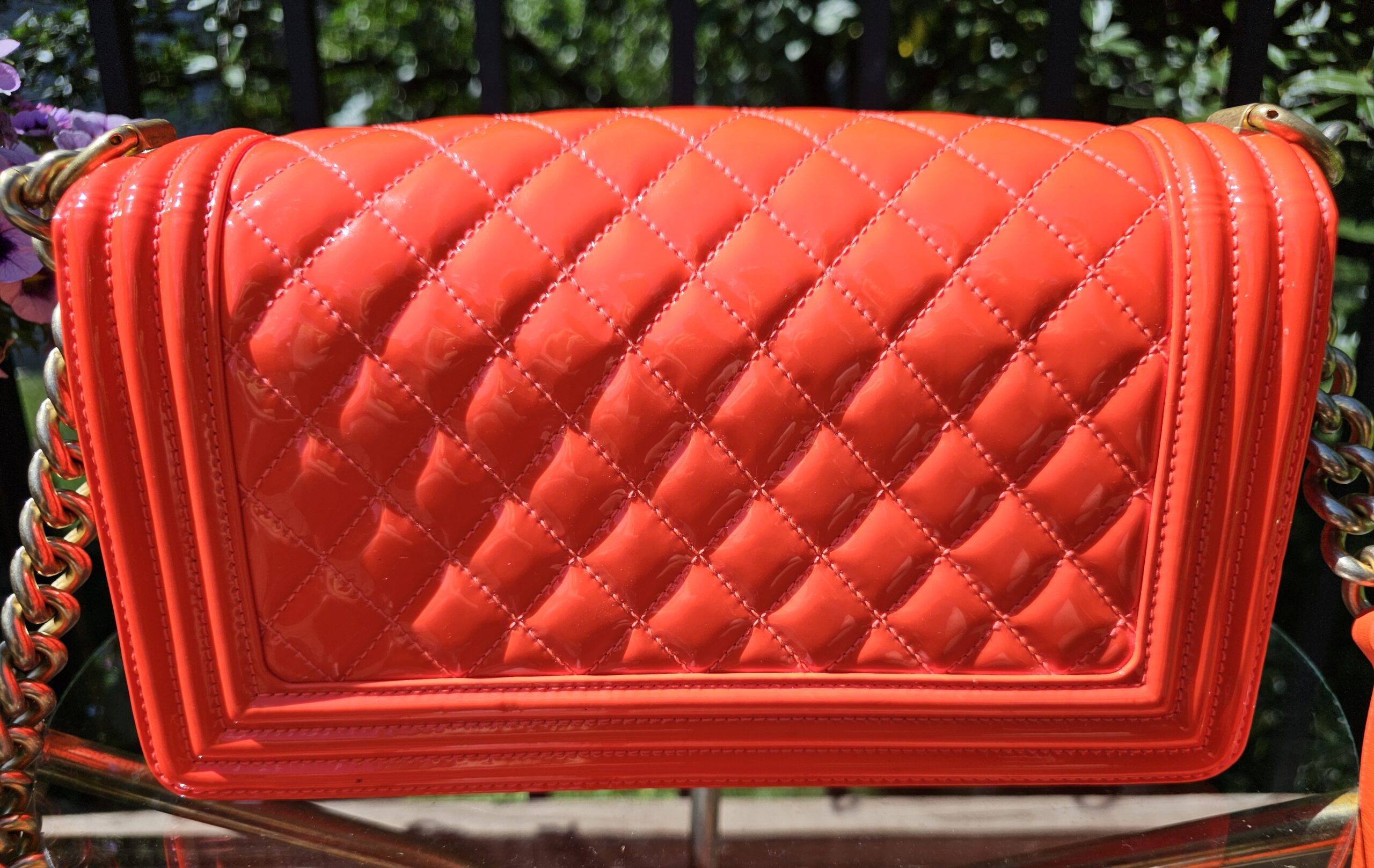 Orange Fluo Quilted Patent Leather Medium Boy - Image 4