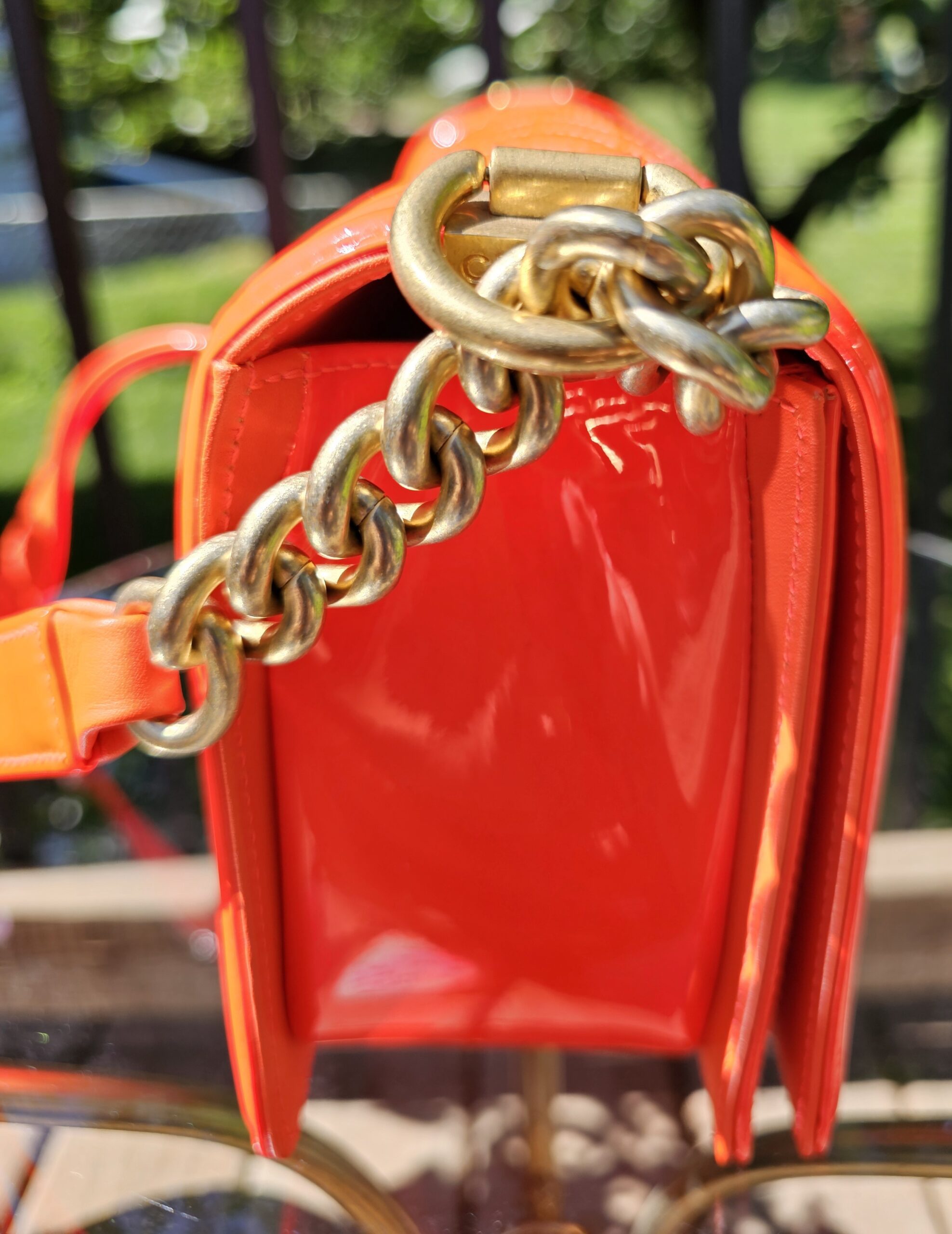 Orange Fluo Quilted Patent Leather Medium Boy - Image 5