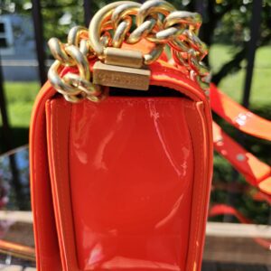 Orange Fluo Quilted Patent Leather Medium Boy - Image 6