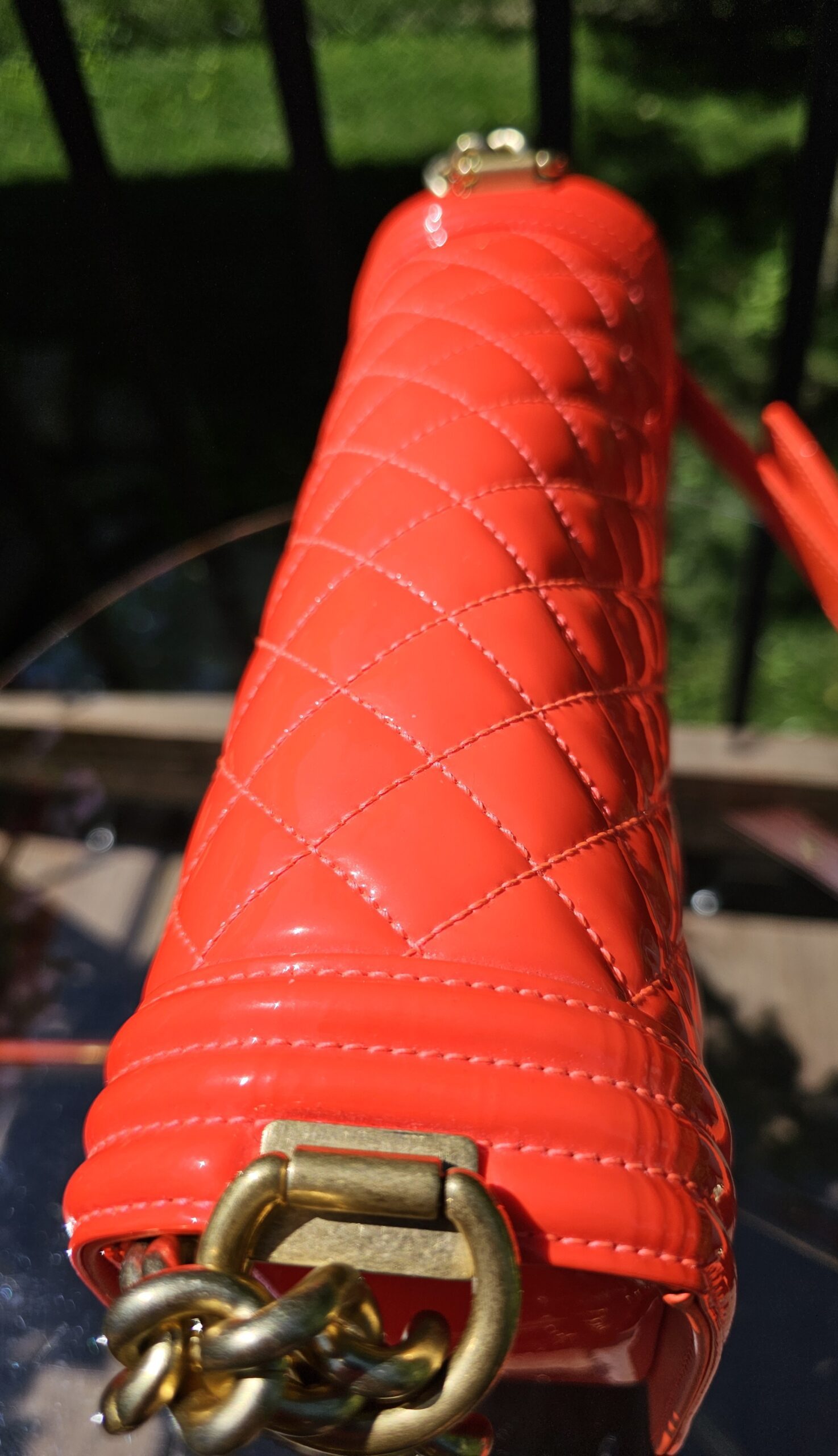 Orange Fluo Quilted Patent Leather Medium Boy - Image 7