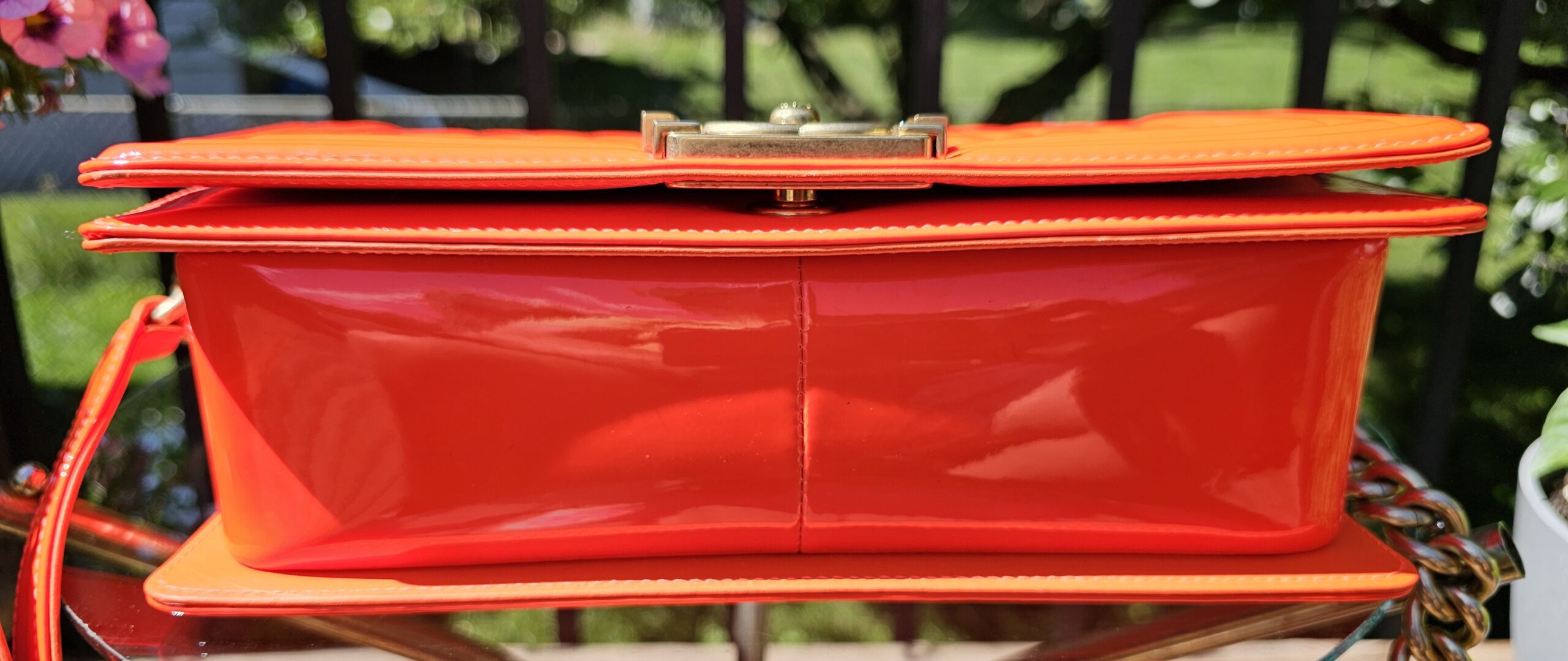 Orange Fluo Quilted Patent Leather Medium Boy - Image 8