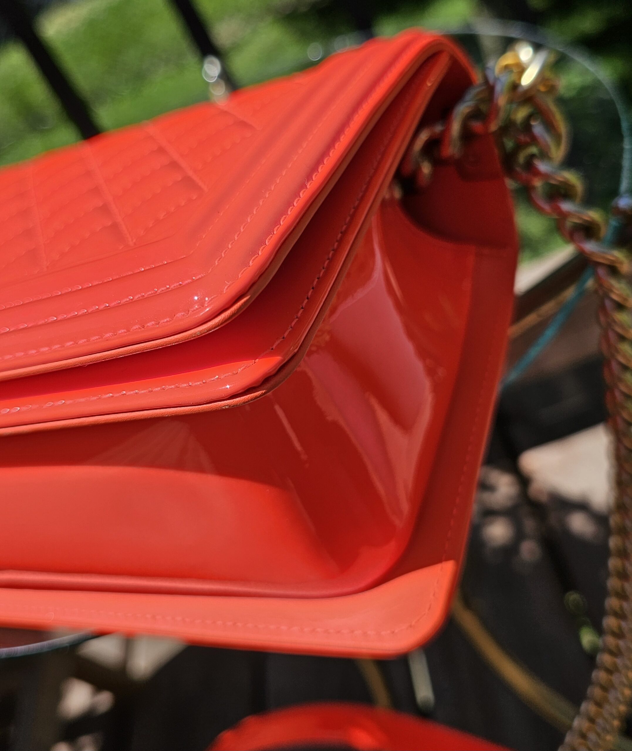 Orange Fluo Quilted Patent Leather Medium Boy - Image 10