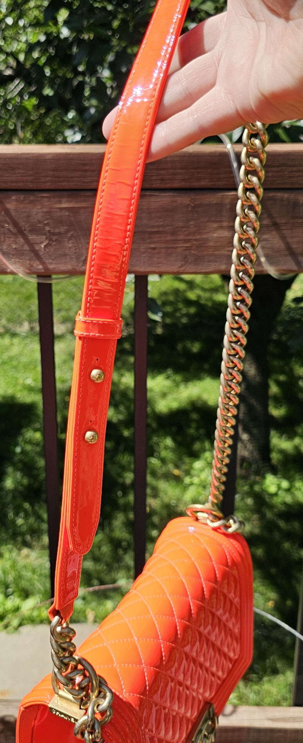 Orange Fluo Quilted Patent Leather Medium Boy - Image 15