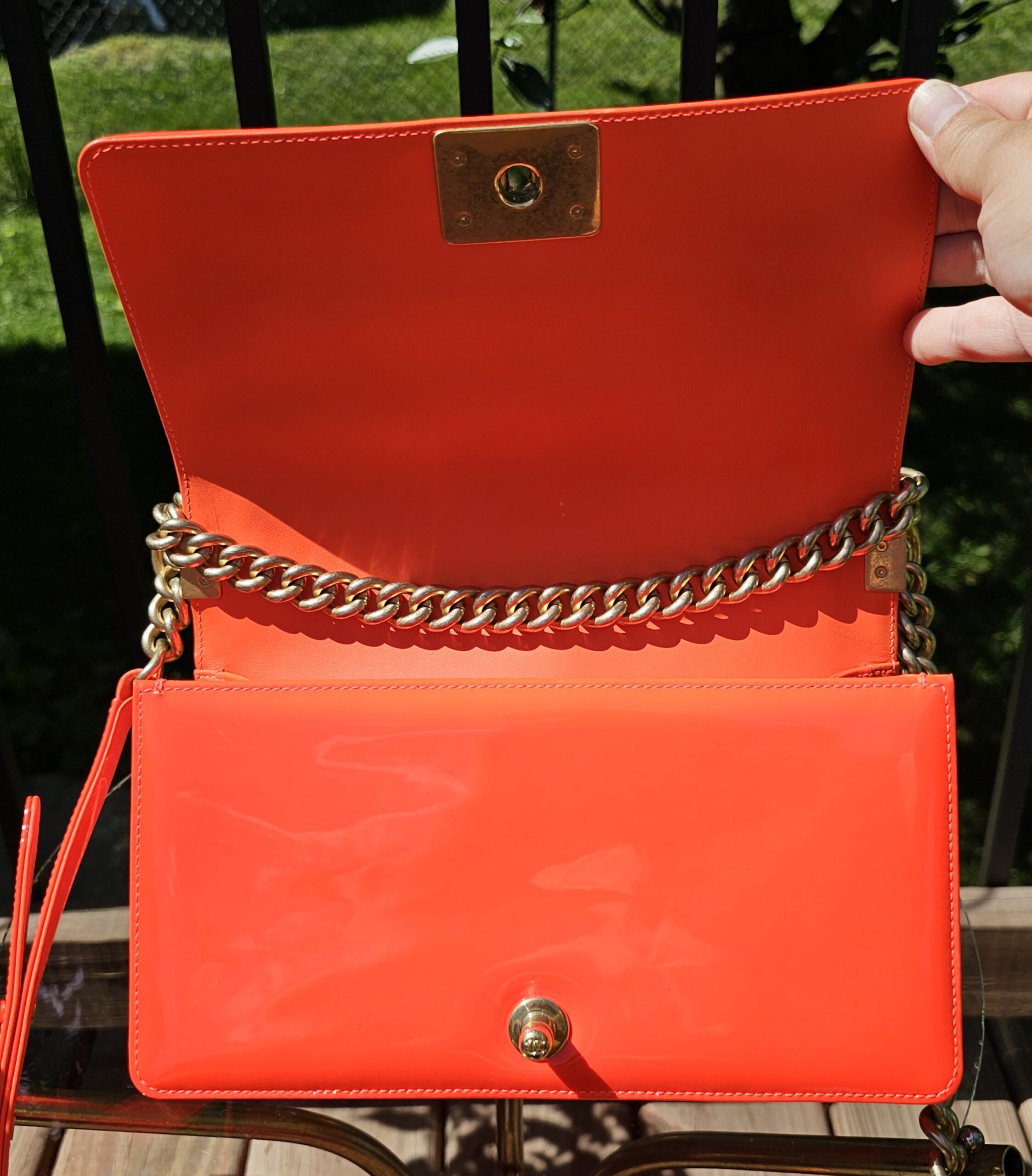 Orange Fluo Quilted Patent Leather Medium Boy - Image 17