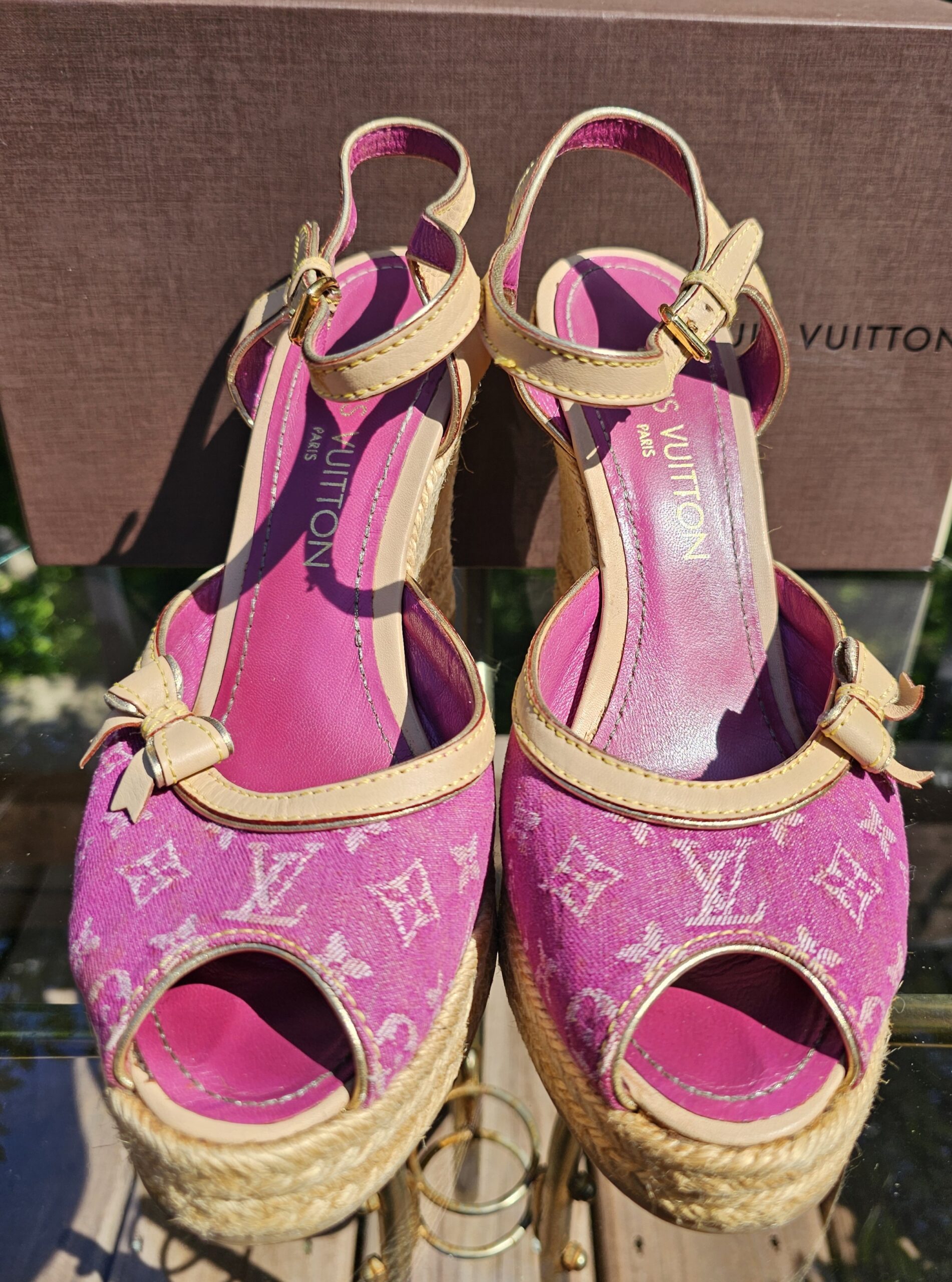 Denim Espadrille Wedges Fuschia - Image 2