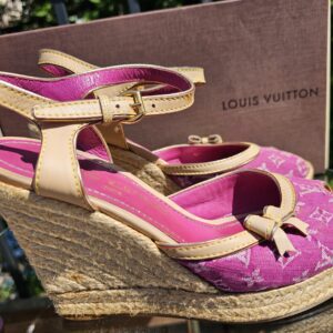 Denim Espadrille Wedges Fuschia - Image 3