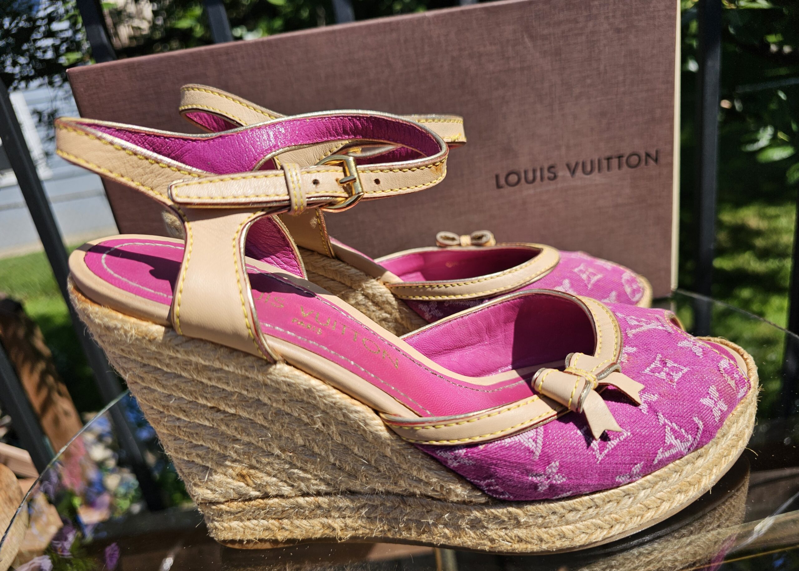 Denim Espadrille Wedges Fuschia - Image 3