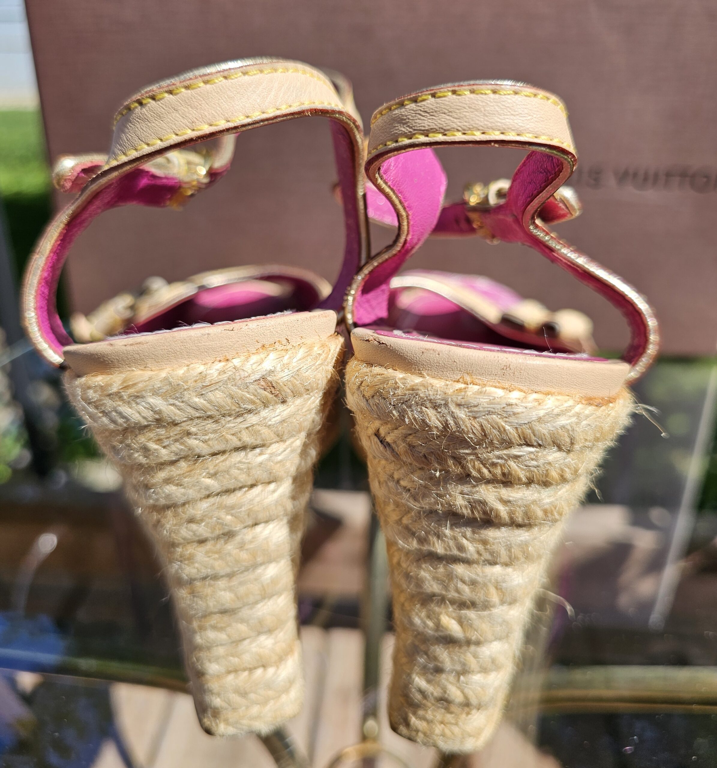 Denim Espadrille Wedges Fuschia - Image 4