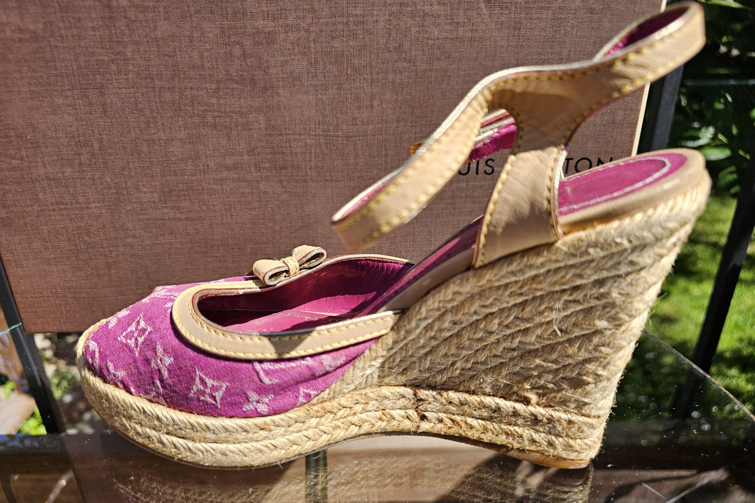 Denim Espadrille Wedges Fuschia - Image 6