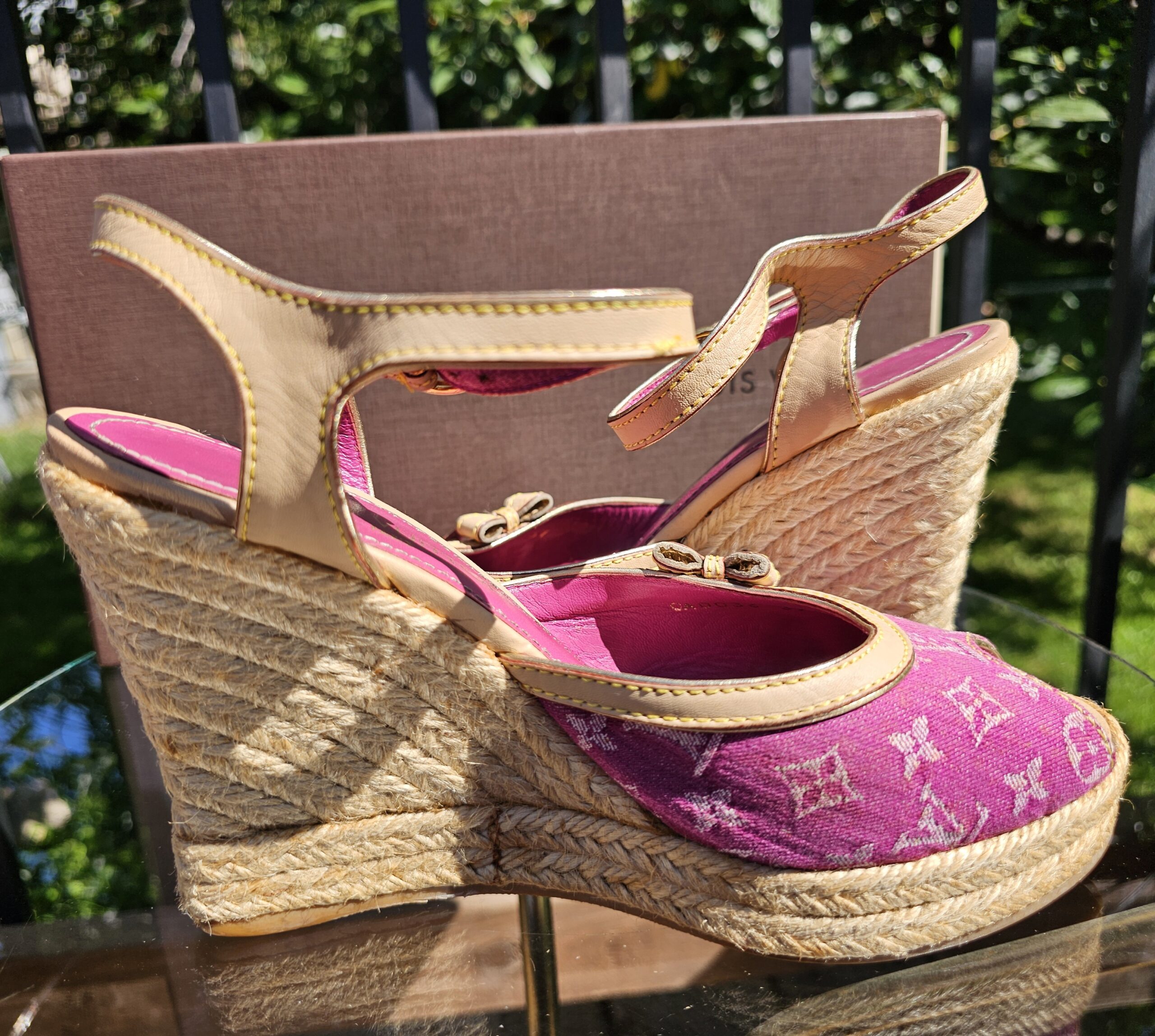 Denim Espadrille Wedges Fuschia - Image 7