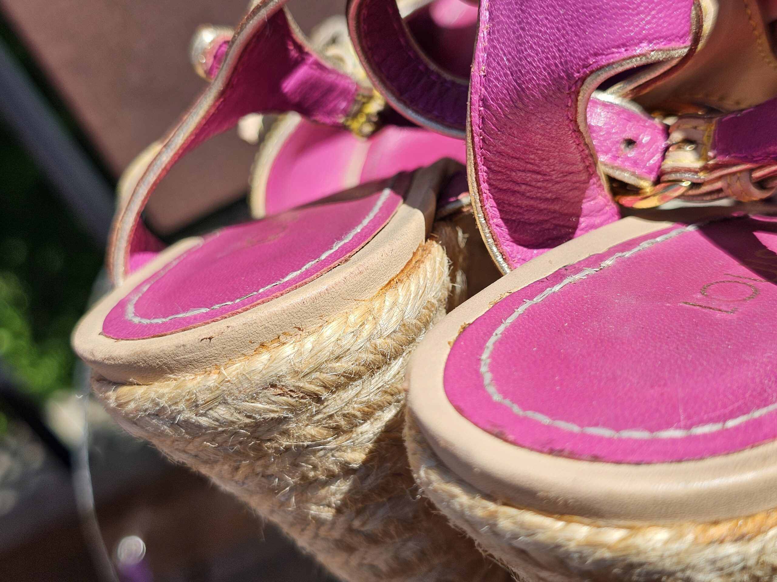 Denim Espadrille Wedges Fuschia - Image 12