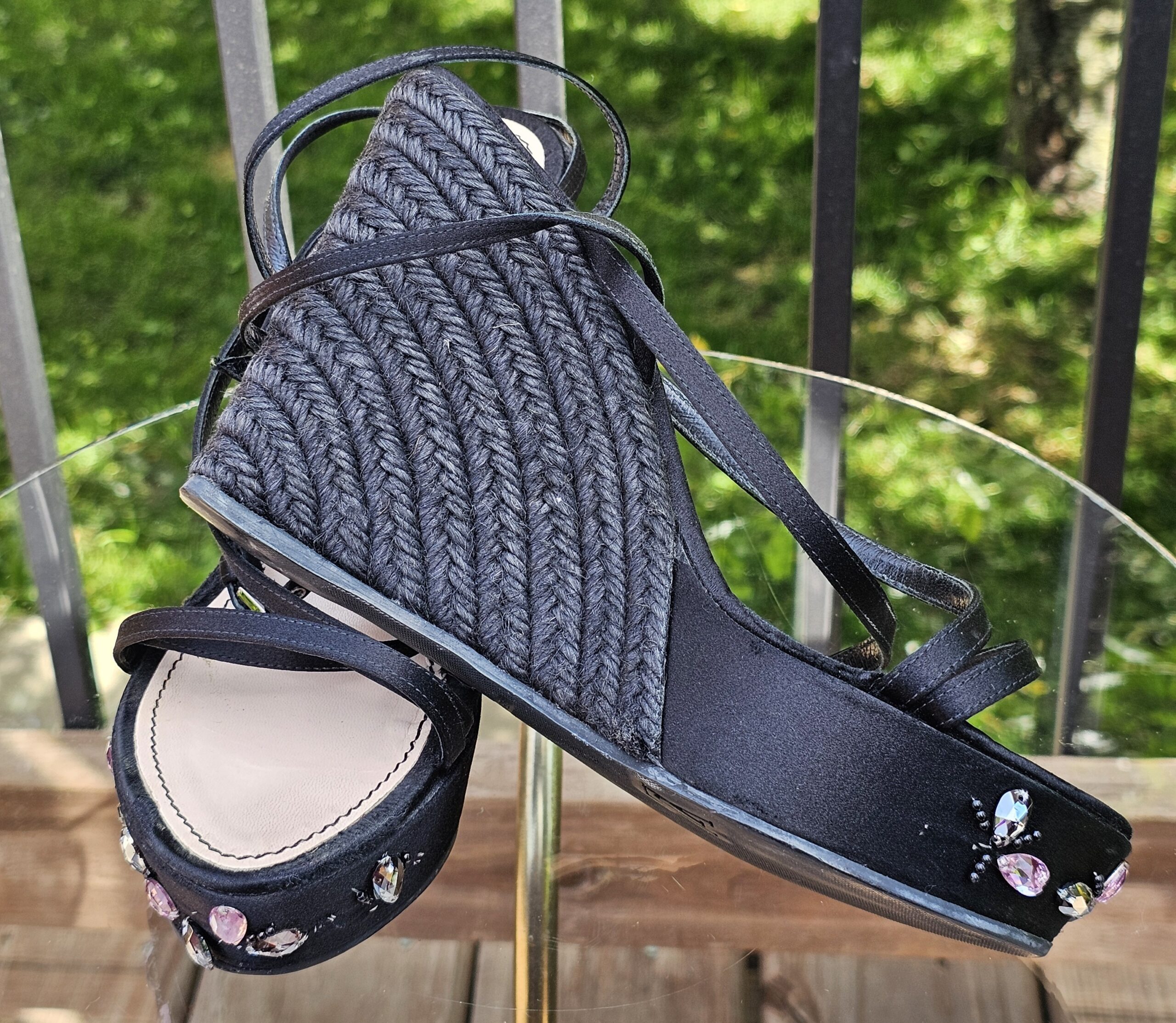 Crystal Embellished Platform Espadrille Sandals - Image 3