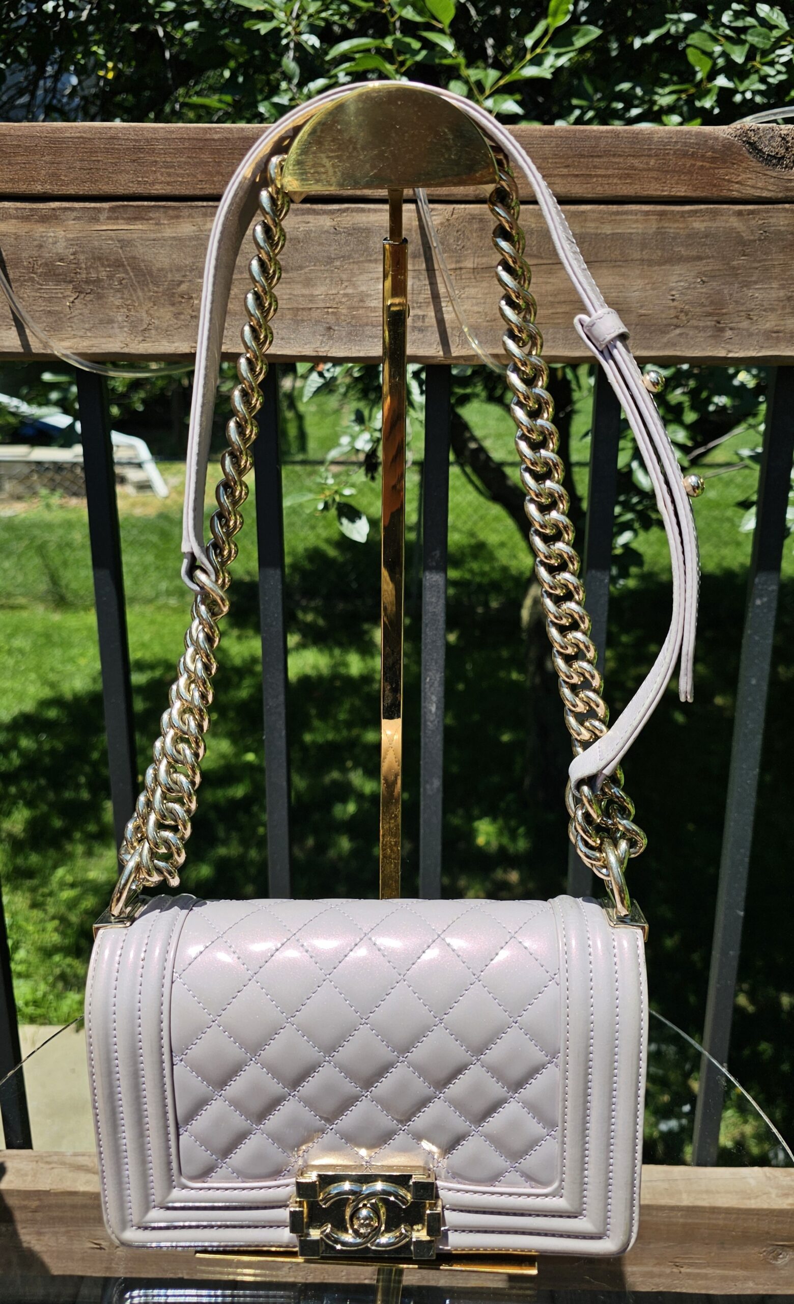 Chanel Boy Bag Medium Purple Patent - Image 3