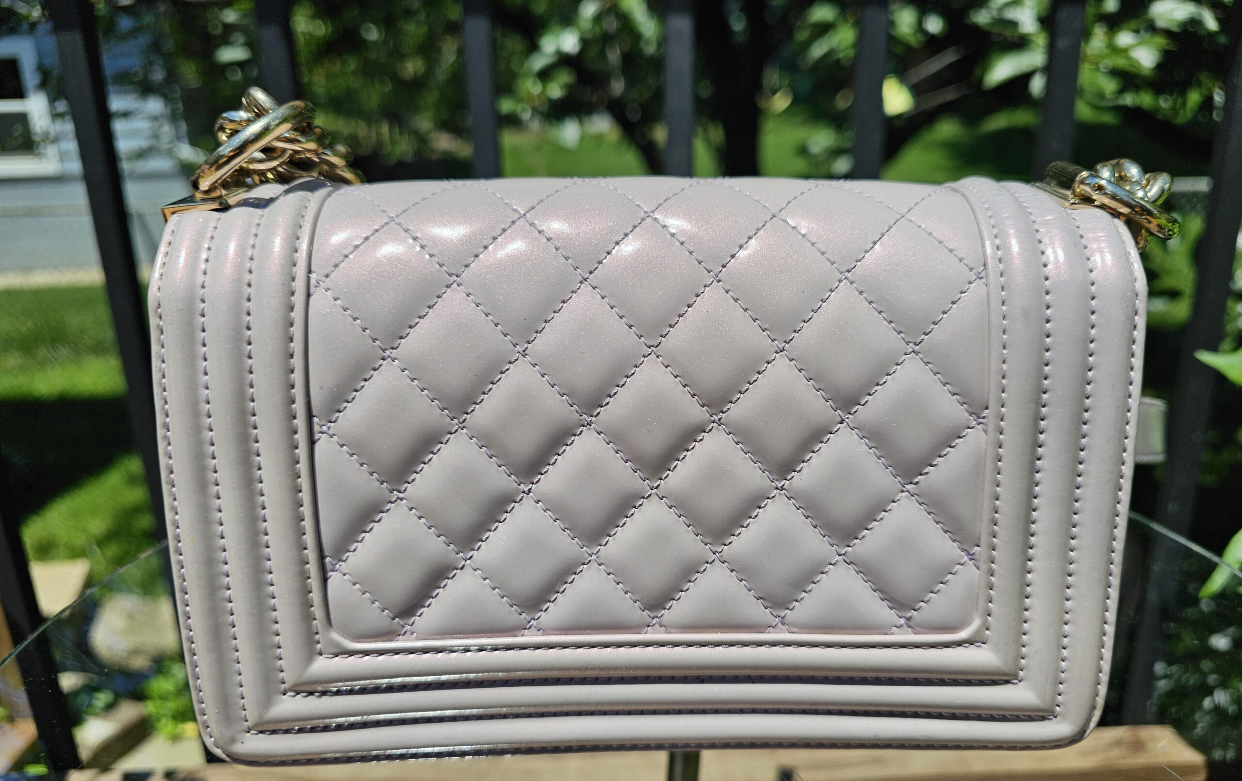 Chanel Boy Bag Medium Purple Patent - Image 4