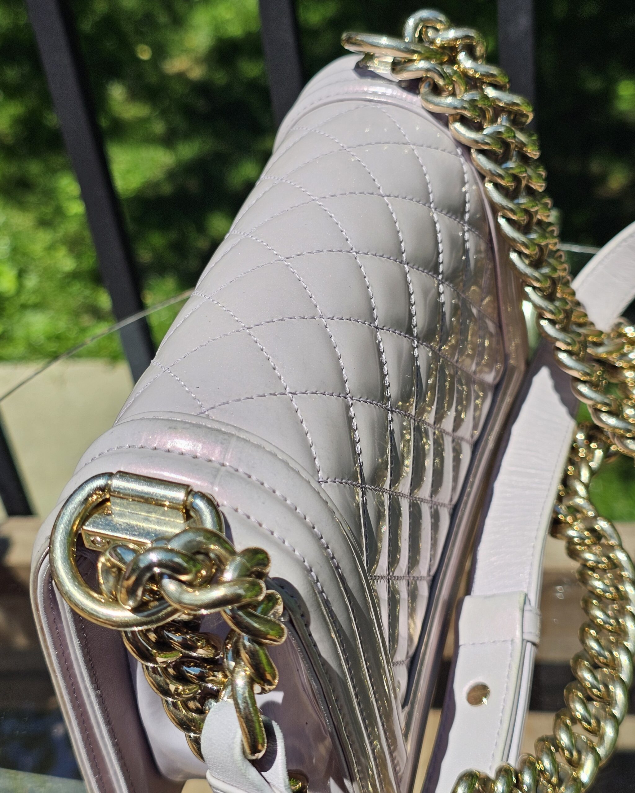 Chanel Boy Bag Medium Purple Patent - Image 11