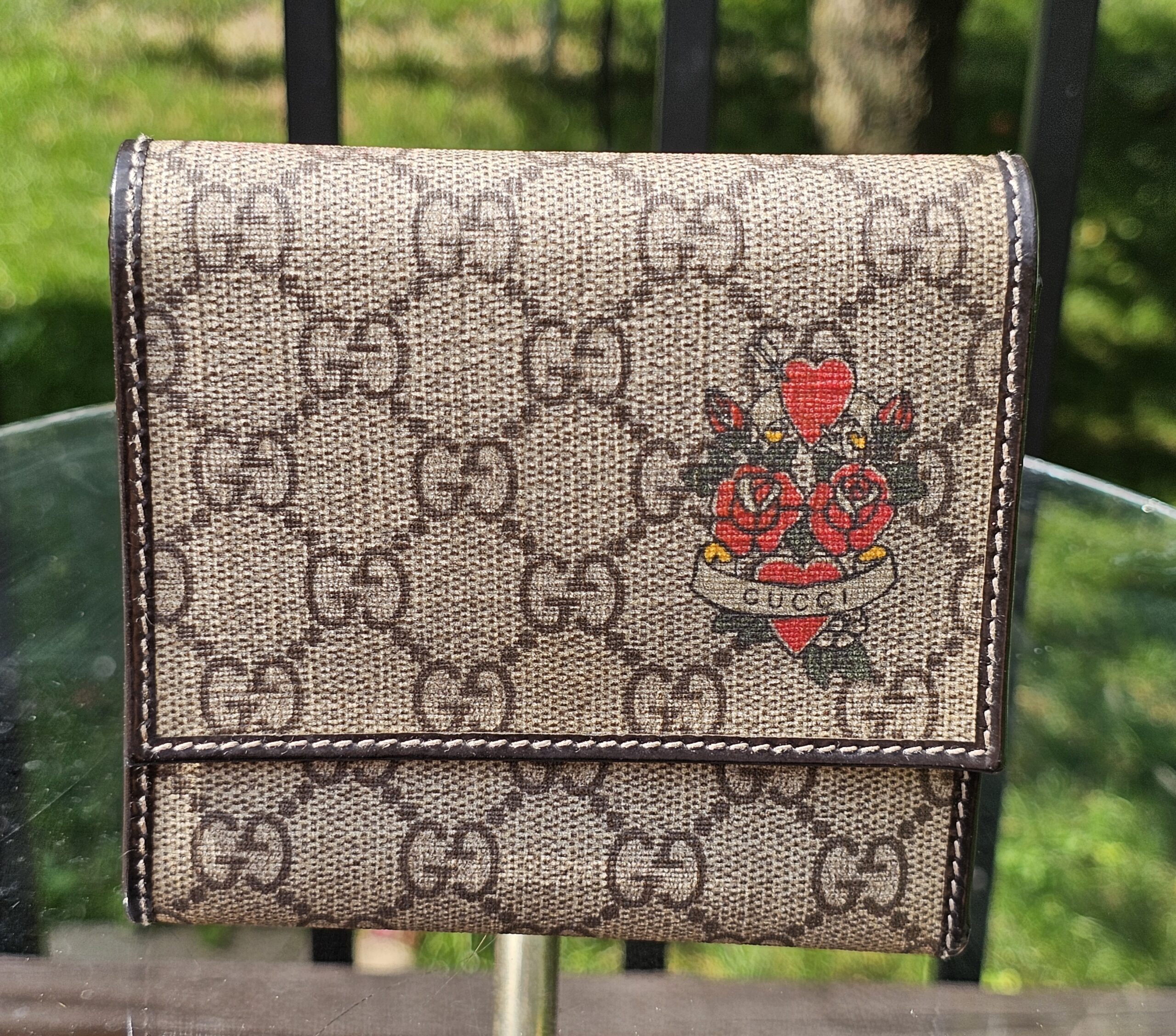 Gg tattoo heart tri fold wallet