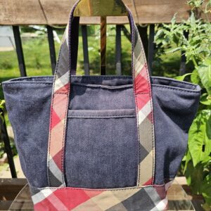 Small nova check denim tote