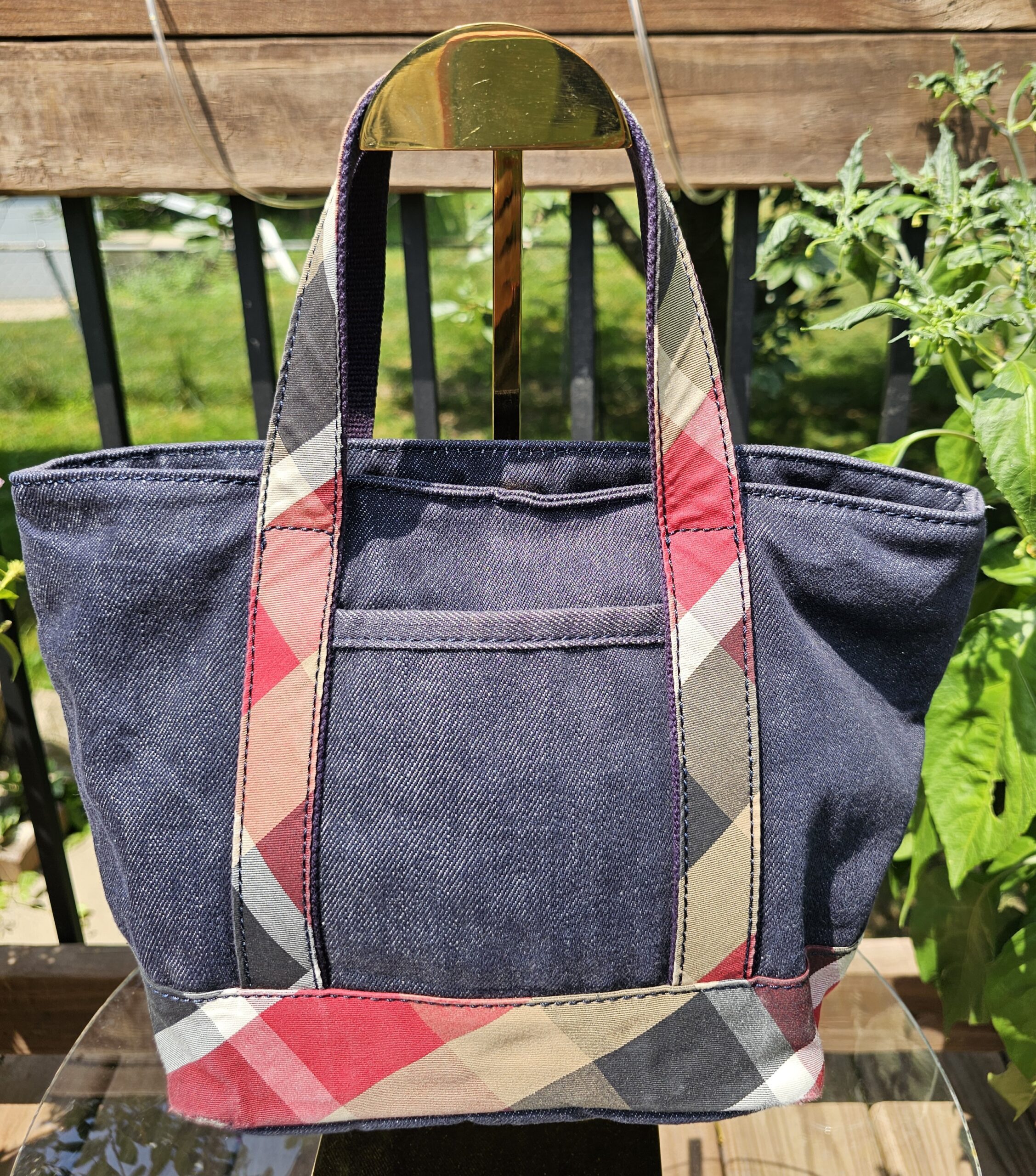 Small nova check denim tote