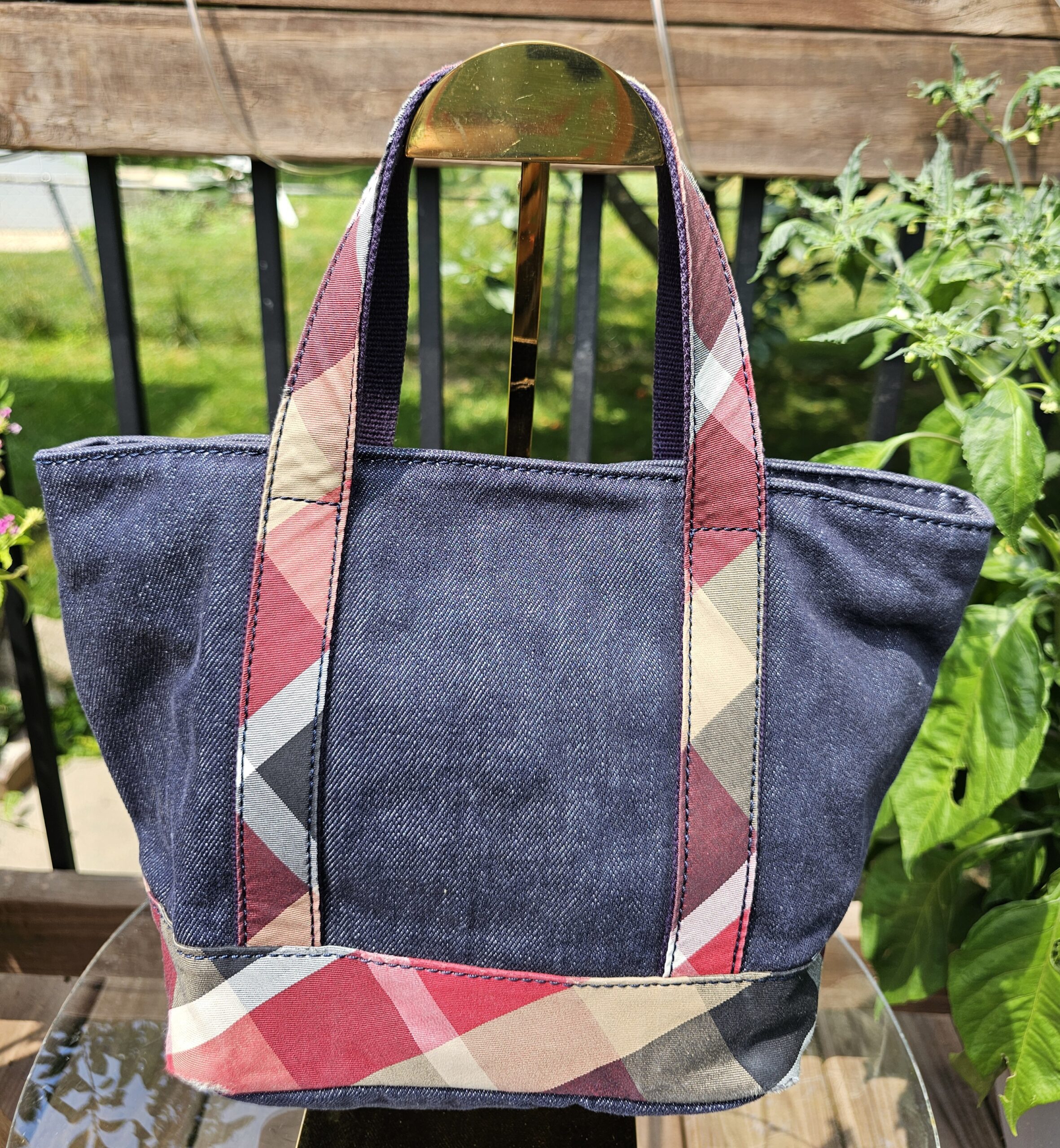 Small nova check denim tote - Image 3