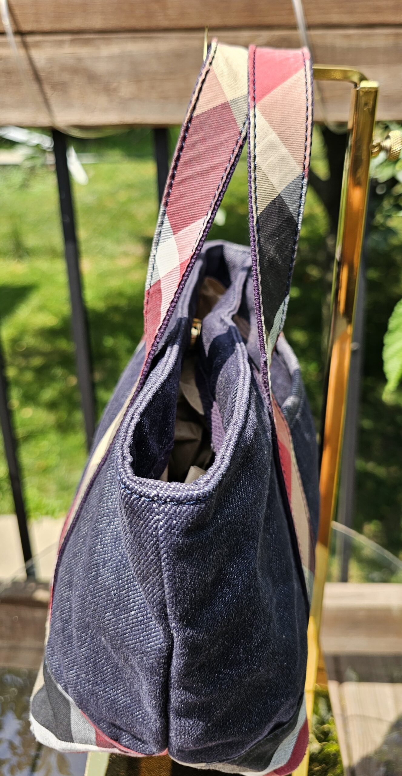 Small nova check denim tote - Image 4