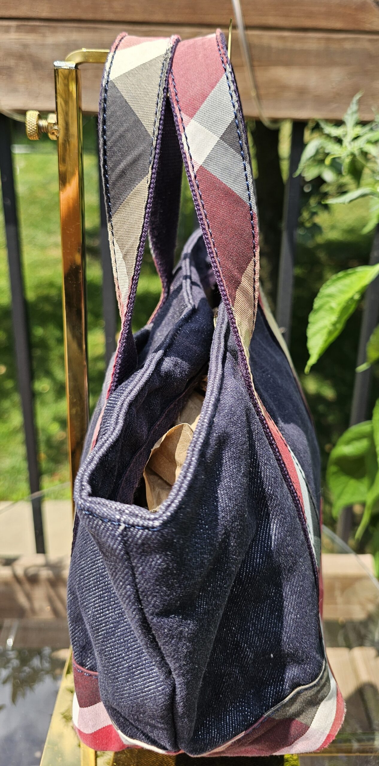 Small nova check denim tote - Image 5