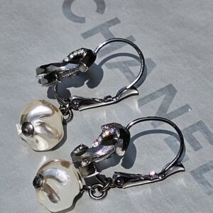 Chanel Crystal CC Baroque Pearl Swing Earrings | Gunmetal Ruthenium Finish | 2017 Collection | A17B - Image 8