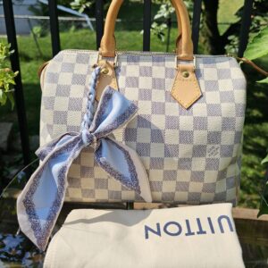 Louis Vuitton Speedy 25 Damier Azur Handbag | Authentic Designer Top Handle | Made in France | 2007