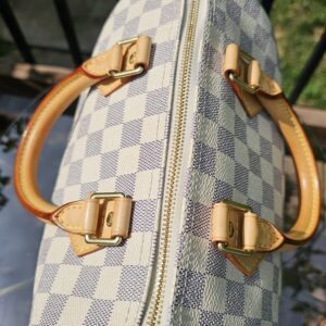 Louis Vuitton Speedy 25 Damier Azur Handbag | Authentic Designer Top Handle | Made in France | 2007 - Image 8