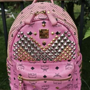 Authentic MCM Visetos Pink Backpack | Adjustable Straps | Entrupy COA - Image 3