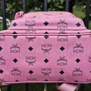Authentic MCM Visetos Pink Backpack | Adjustable Straps | Entrupy COA - Image 9