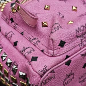 Authentic MCM Visetos Pink Backpack | Adjustable Straps | Entrupy COA - Image 11