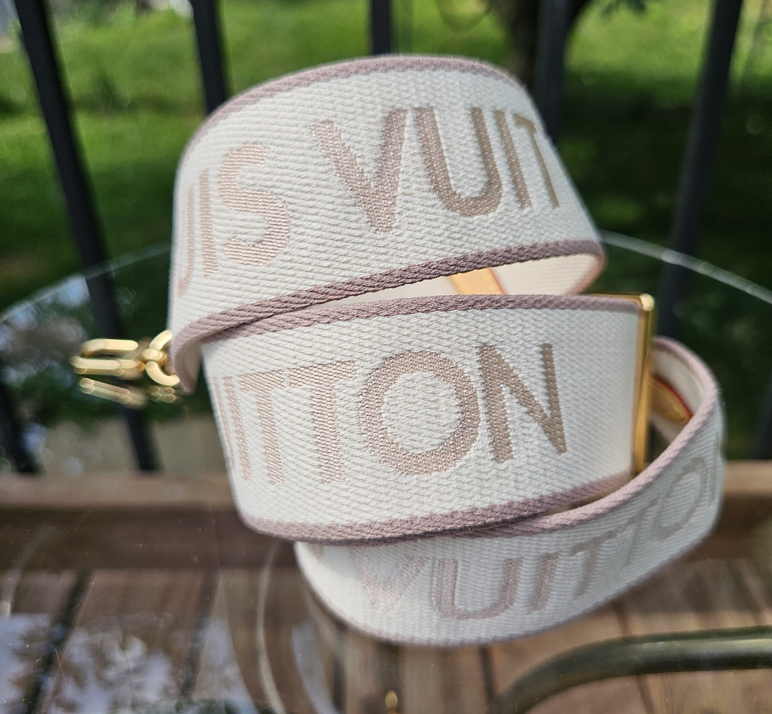 Louis Vuitton Jacquard Bandoulière Adjustable Shoulder Strap Beige Cream | Gold Hardware | Authentic