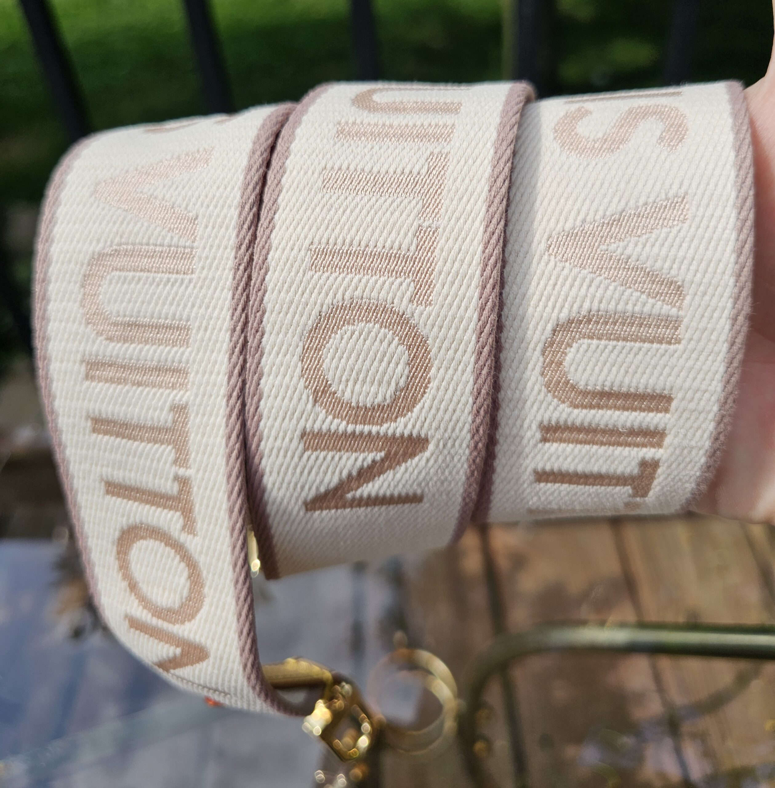 Louis Vuitton Jacquard Bandoulière Adjustable Shoulder Strap Beige Cream | Gold Hardware | Authentic - Image 3