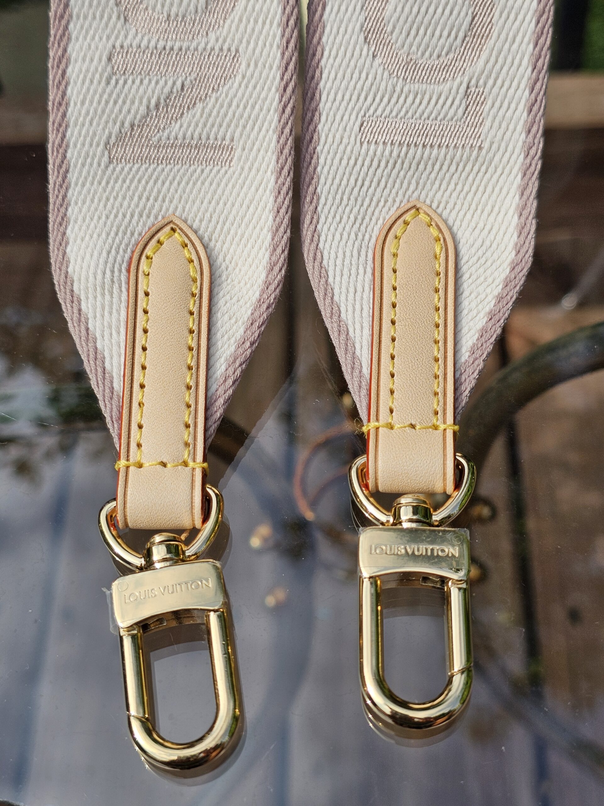 Louis Vuitton Jacquard Bandoulière Adjustable Shoulder Strap Beige Cream | Gold Hardware | Authentic - Image 4