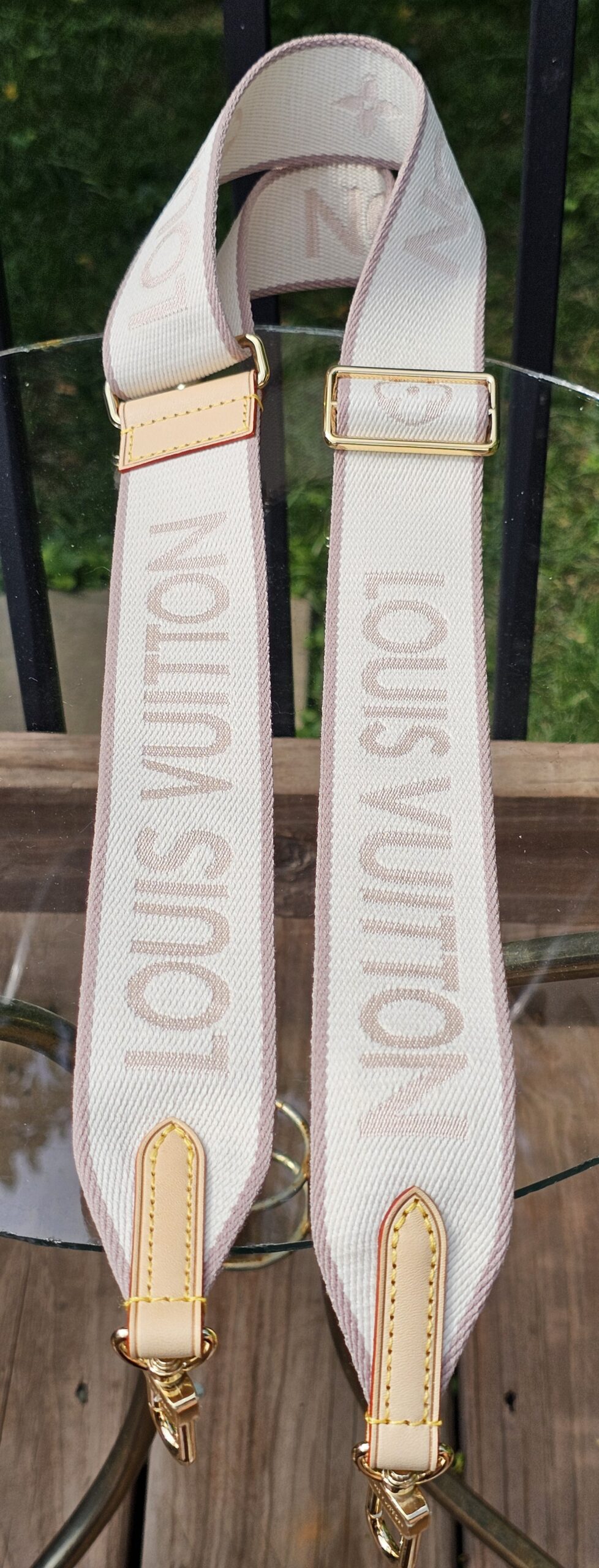 Louis Vuitton Jacquard Bandoulière Adjustable Shoulder Strap Beige Cream | Gold Hardware | Authentic - Image 10