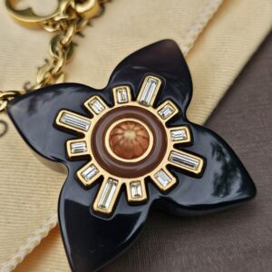 Black resin flower with crystal baguettes and a brown center on the Louis Vuitton Fleur d Etoile charm