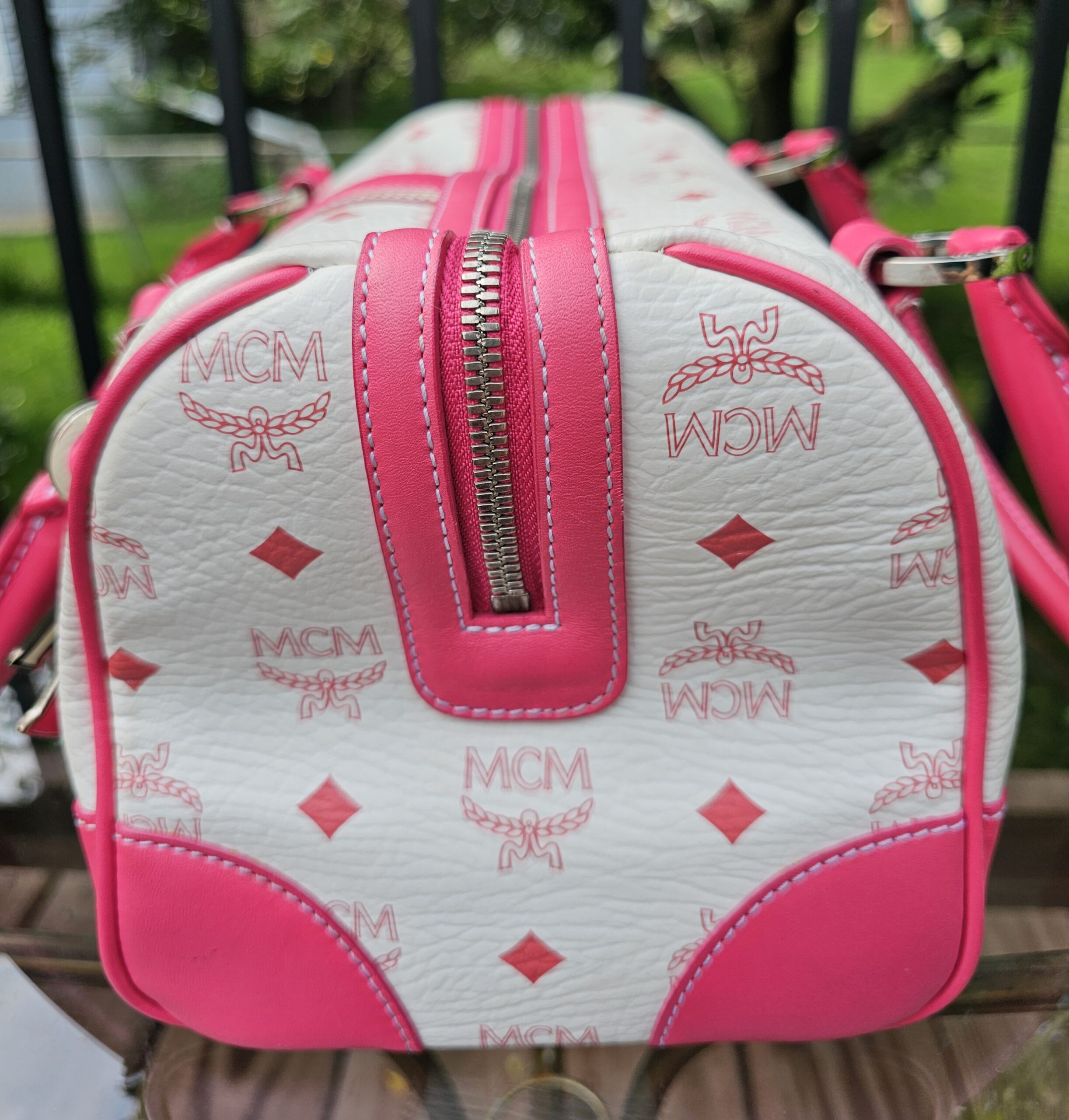 Mcm Visetos Boston Bag Hot Pink - Image 4
