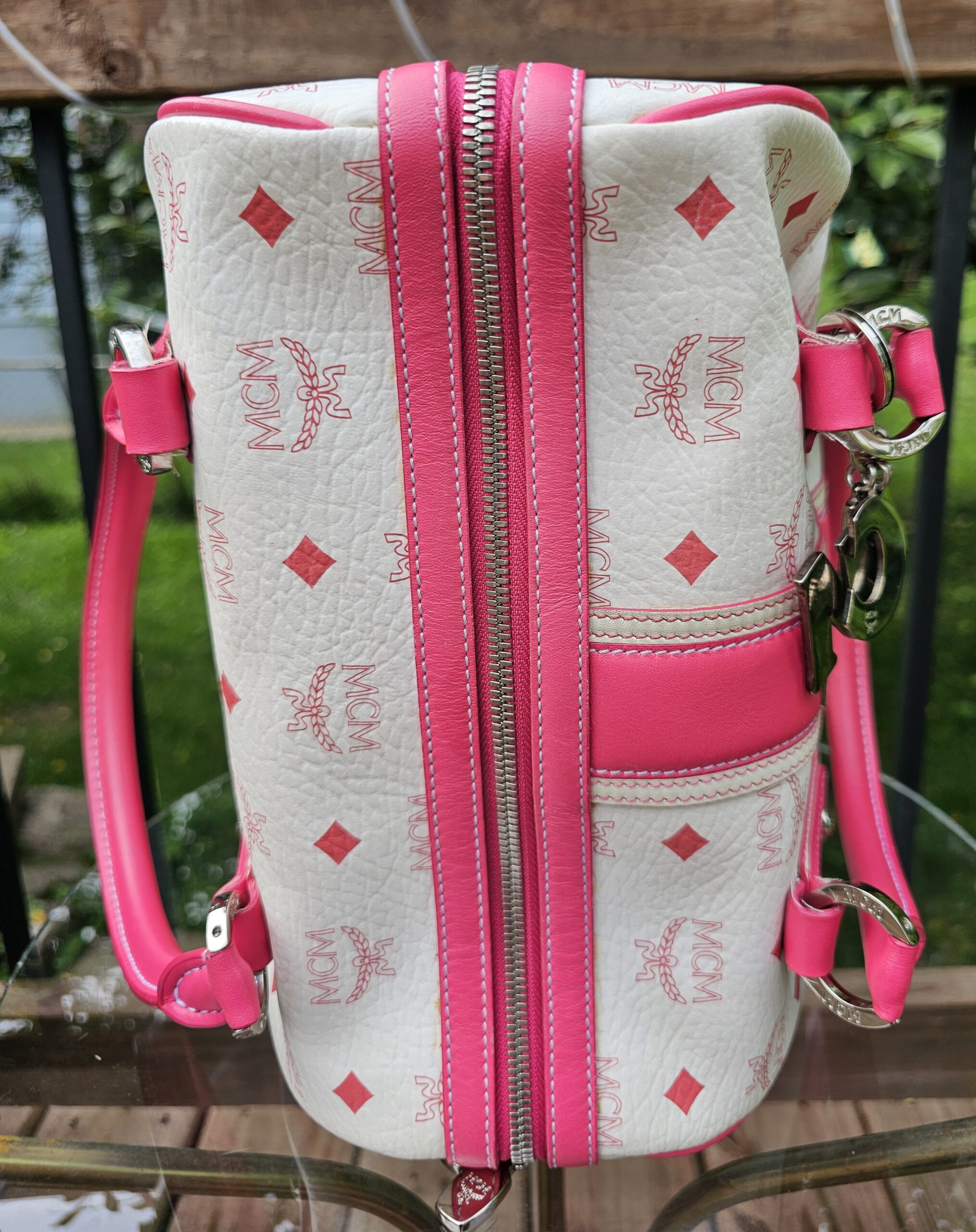 Mcm Visetos Boston Bag Hot Pink - Image 6