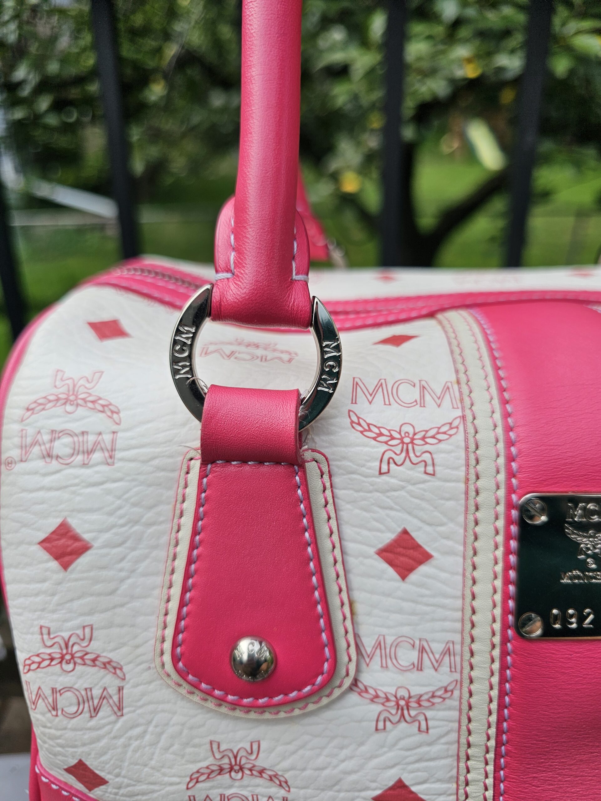 Mcm Visetos Boston Bag Hot Pink - Image 7